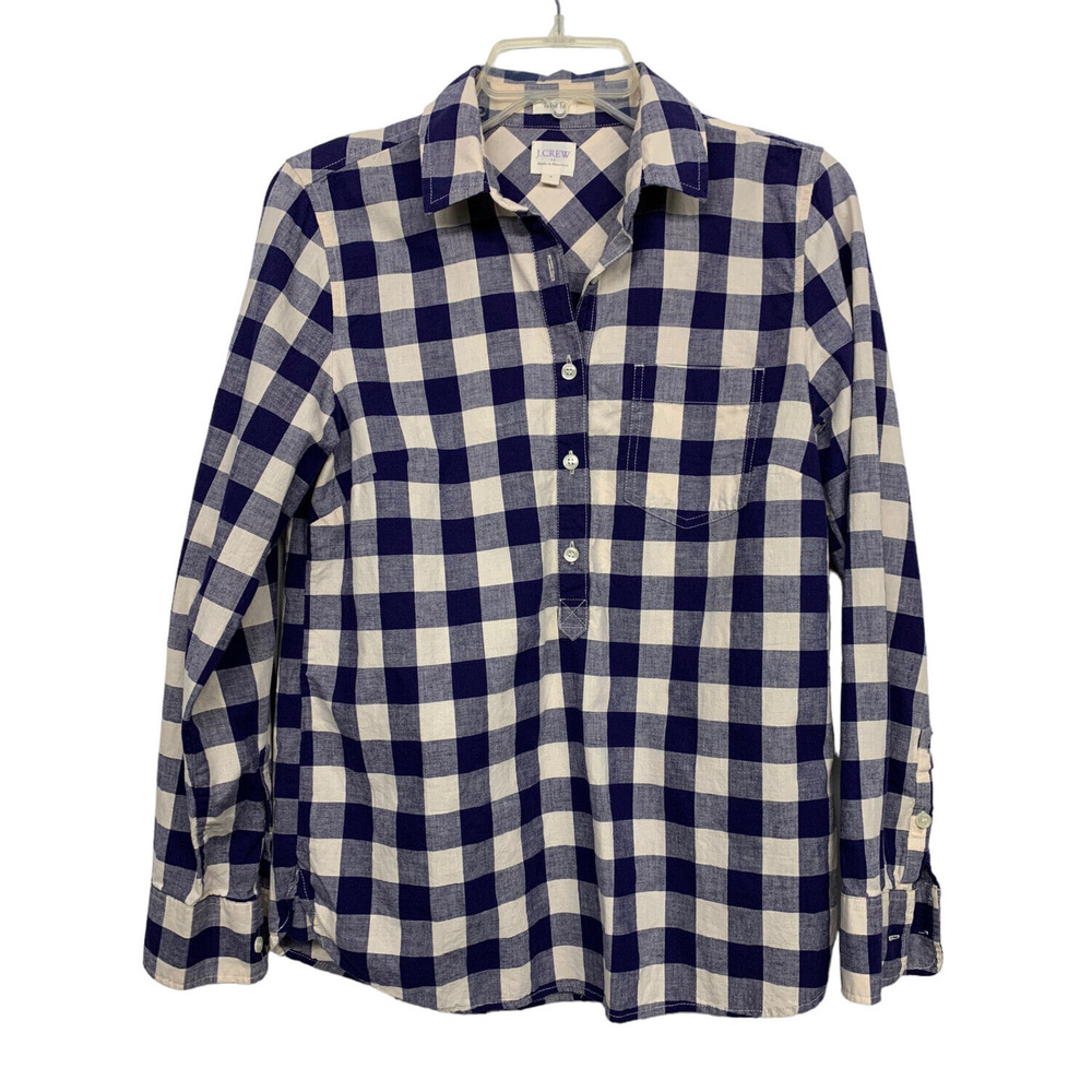 J. Crew Womens S Blue Perfect Fit Shirt 1/2 Button Up Long Sleeve Plaid